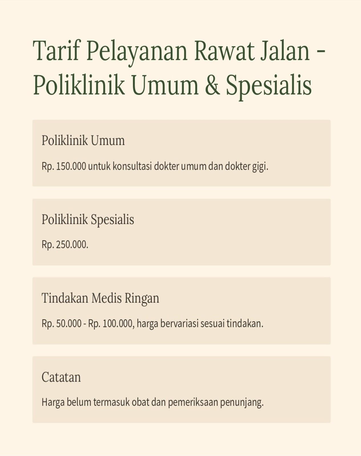 Tarif Pelayanan Poli